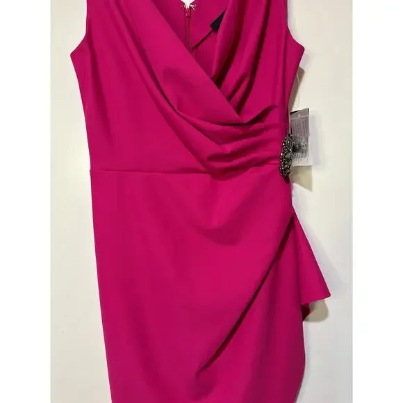 Alex Evenings Side Ruched Cocktail Dress Fuschia Sz. 6 NWT Embellished Faux Wrap - Picture 4 of 12